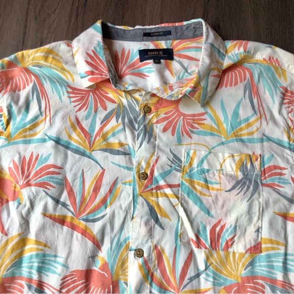 Roark Cendrawasih Shirt Mens XL Colorful Tropical Birds Classic Fit Short Sleeve - Picture 2 of 7